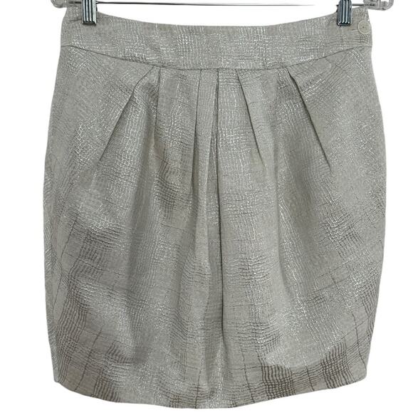 NWT Mignon Doo Anthropologie Metallic high waisted skirt cream & silver size 4